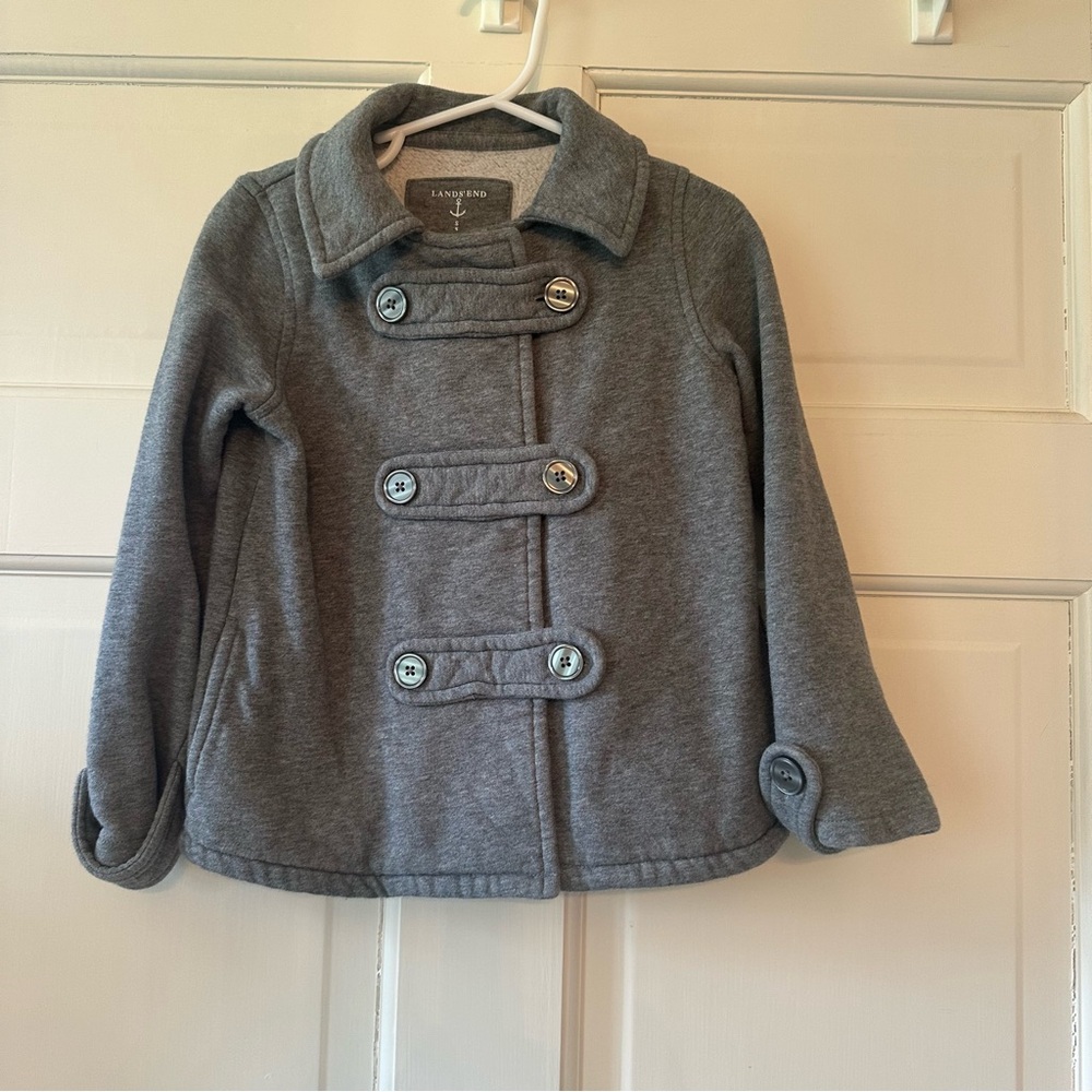 Lands end cotton Gray jersey knit military style Kids Jacket